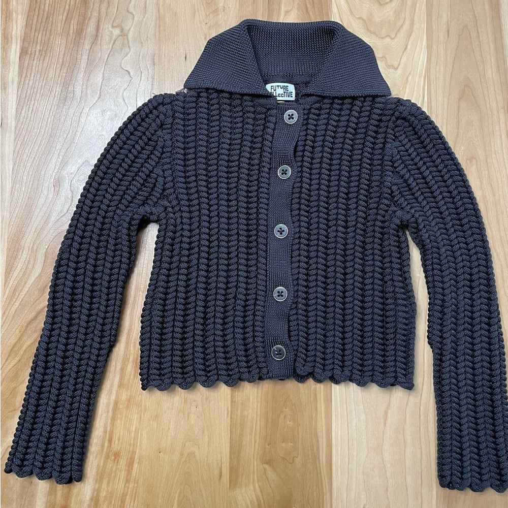 Future Collective Jenee Naylor Button Front Crop Cardigan Sweater Chunky XS